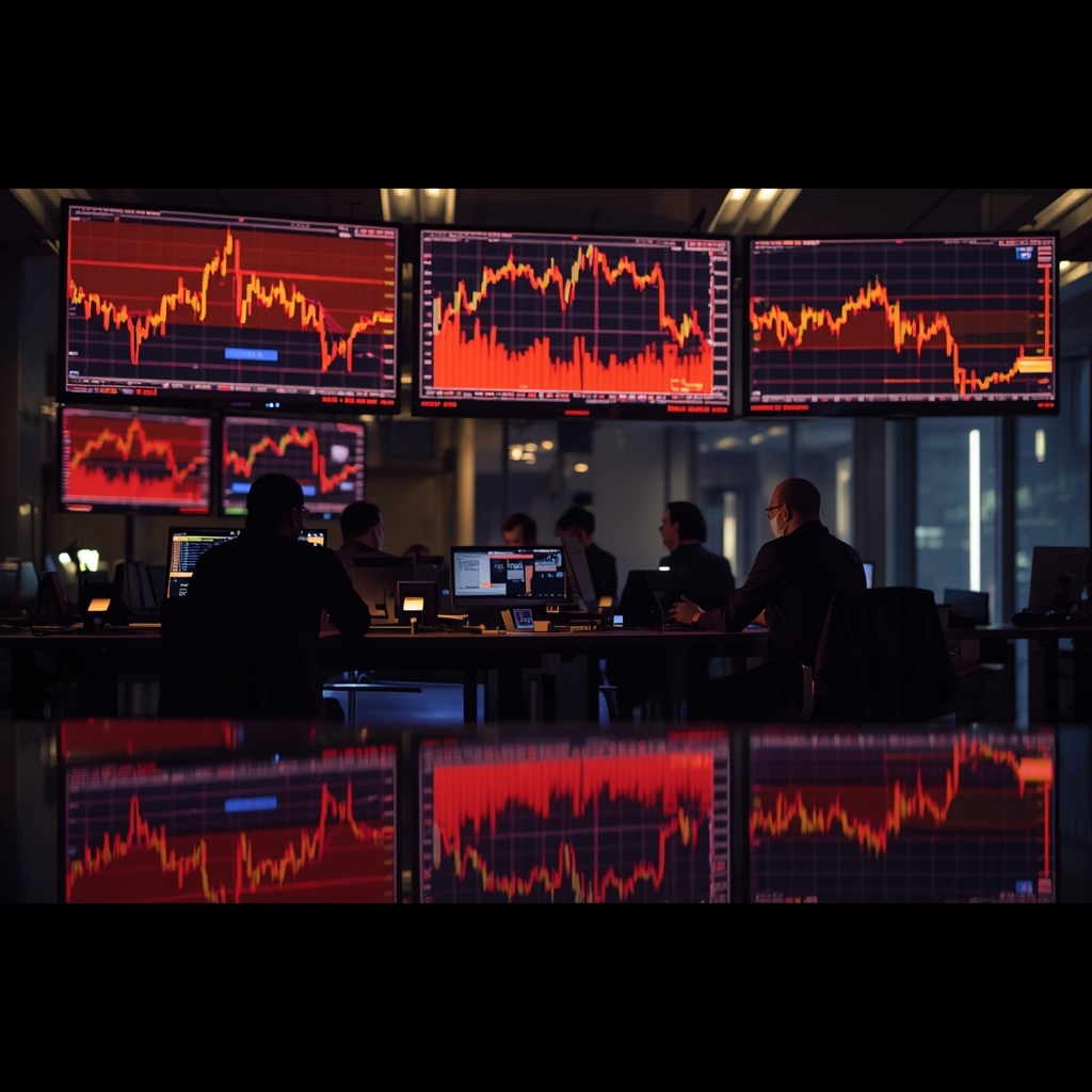Trading desk reacting to rising oil prices and market stress