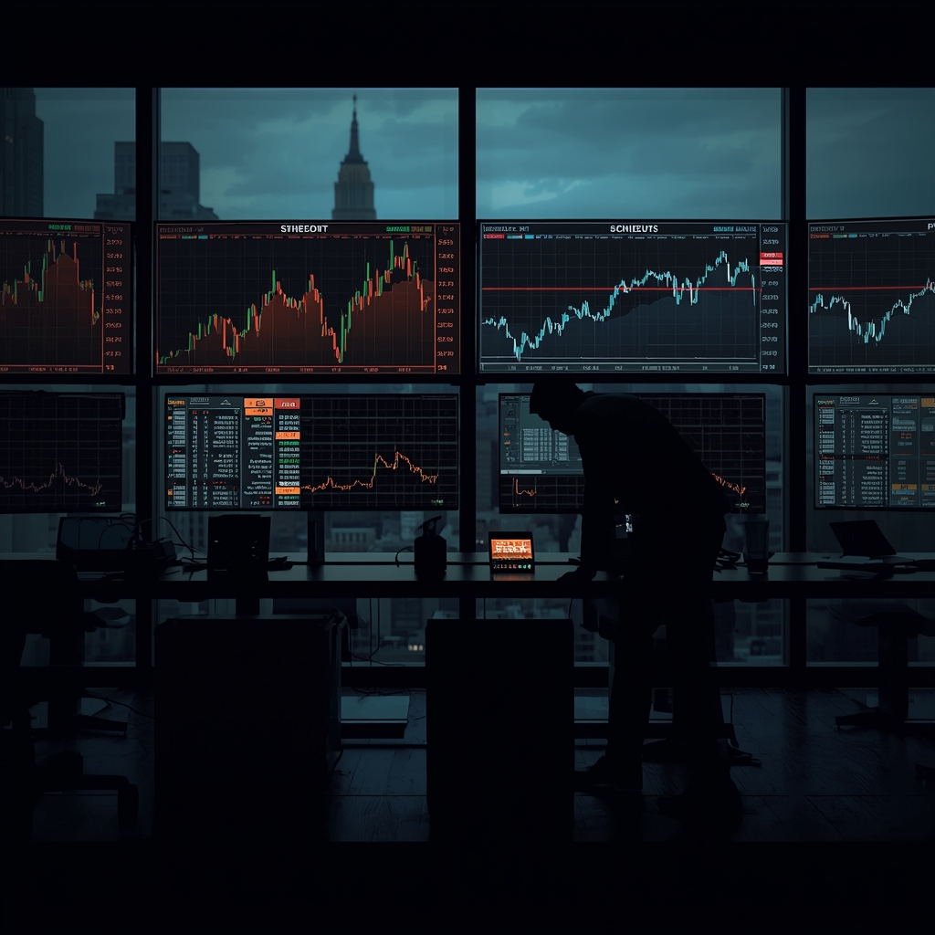 Trading desk screens showing oil rising while bond yields fall