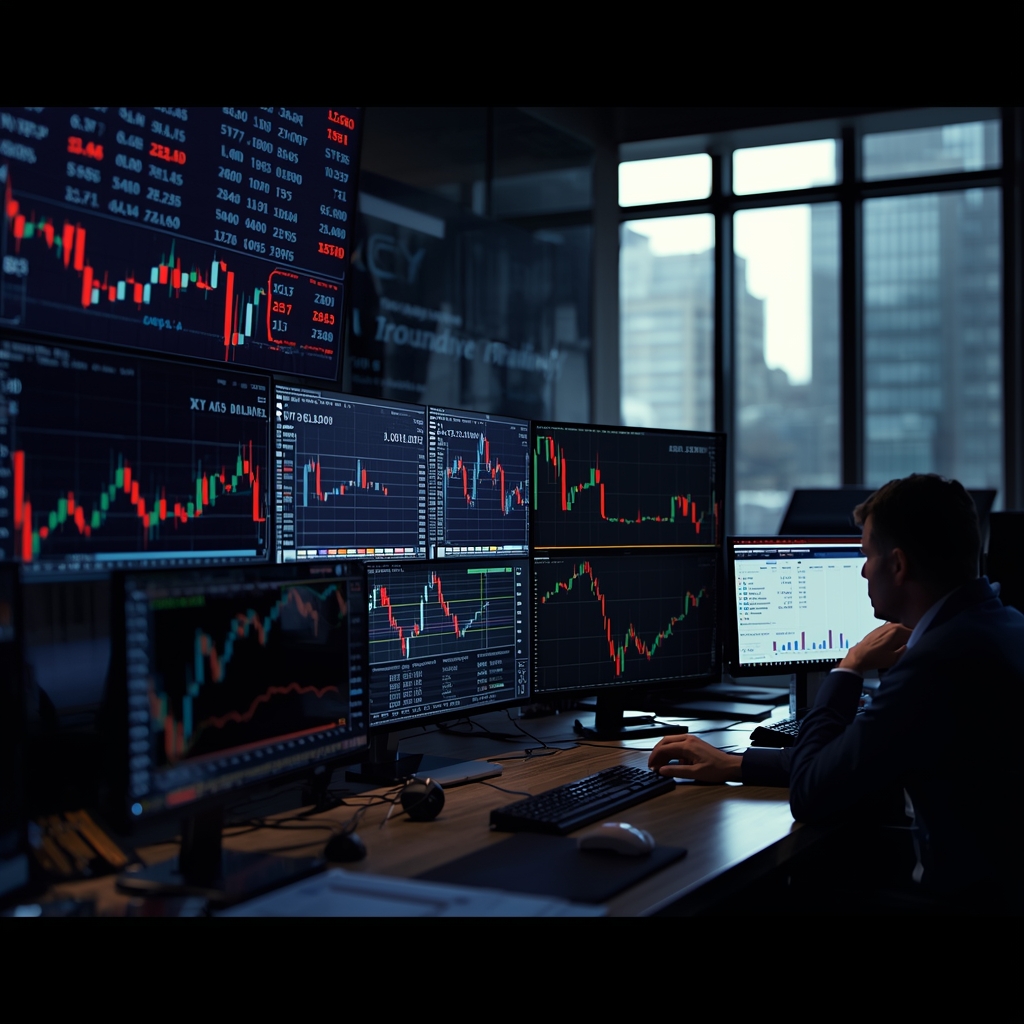 Trading desk showing stocks and bonds falling together