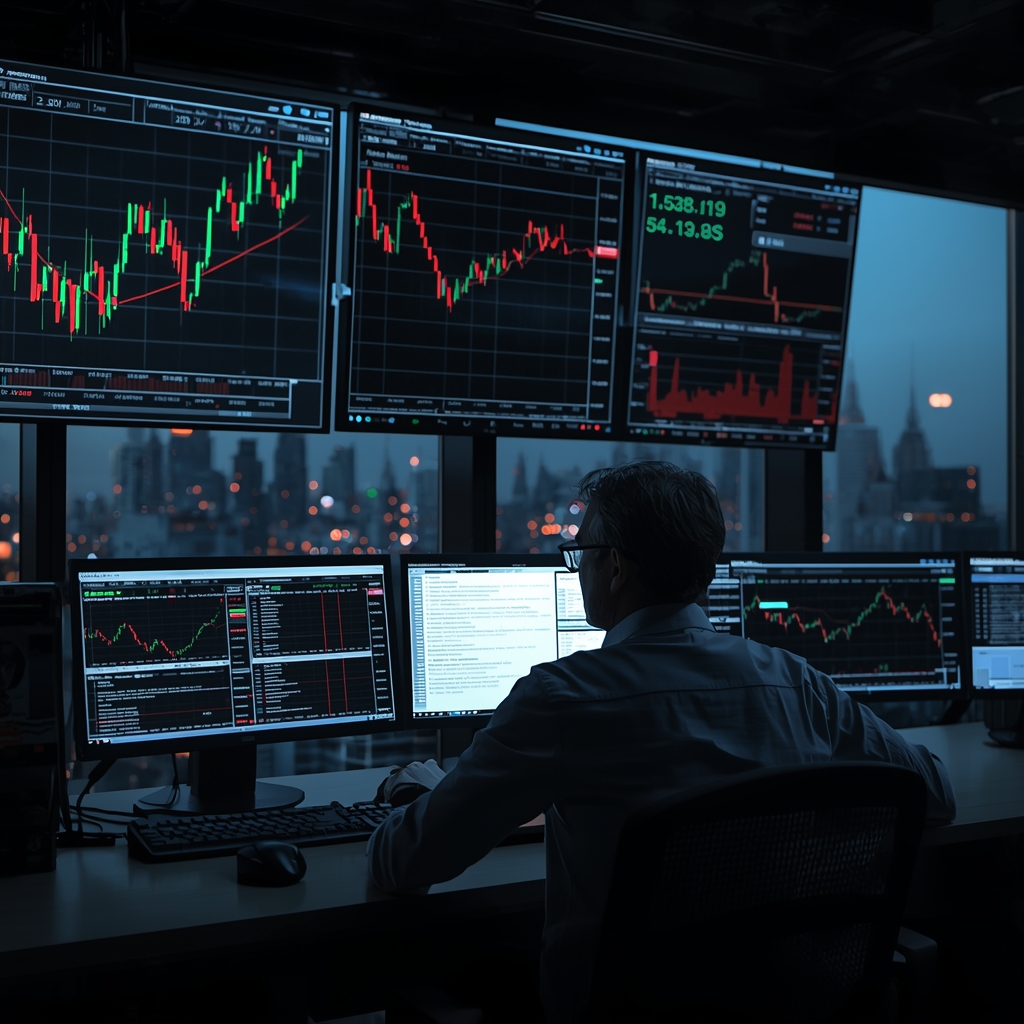 Trading desk showing diverging oil and equity market signals
