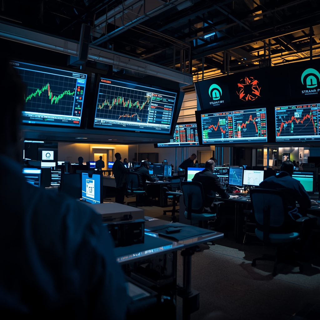 Trading floor showing conflicting market signals across equities, bonds, oil, and semiconductors