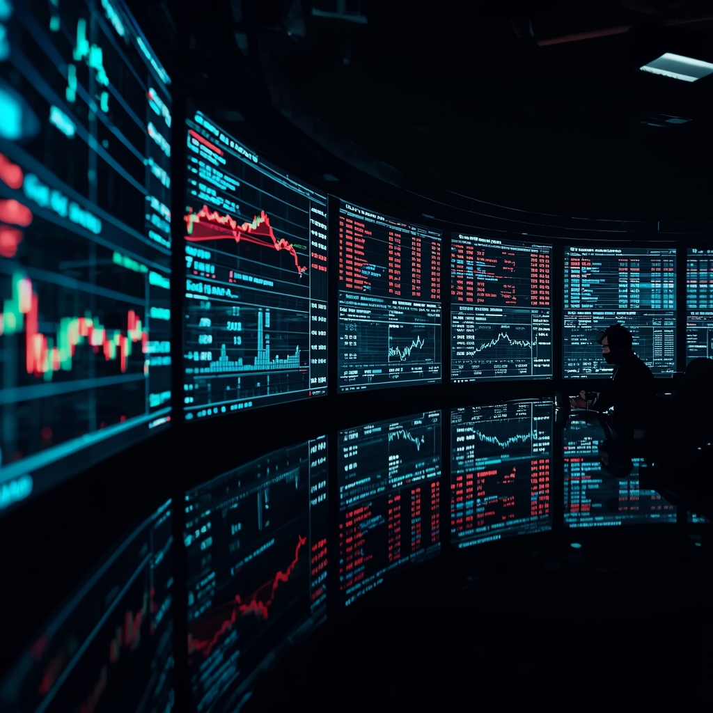 Commodities trading desk with volatile oil price movements and conflicting signals
