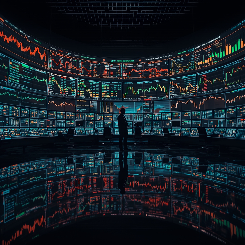 Trading floor showing conflicting market signals and volatility