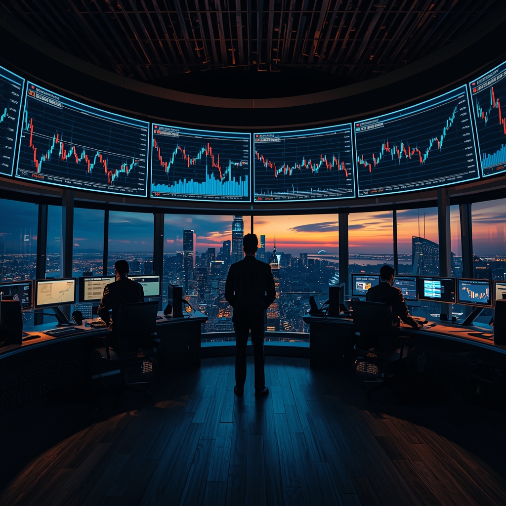 Trading floor with reversing oil price charts and conflicting news signals