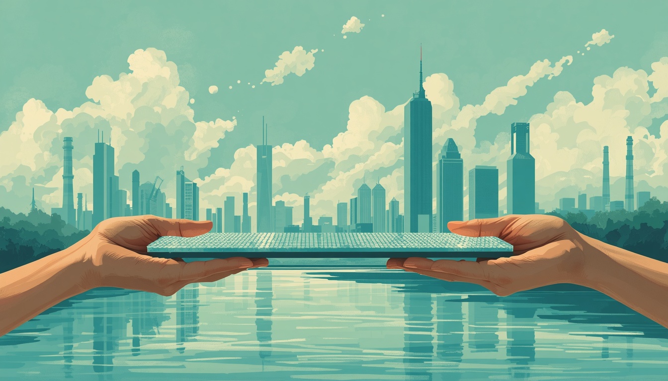 Hands balancing a semiconductor bridge between global markets