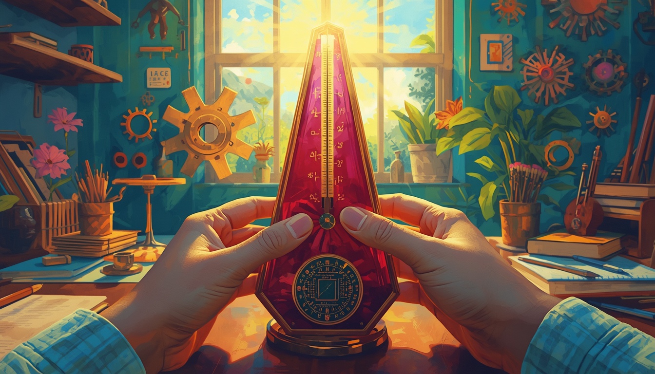 Symbolic metronome balancing AI momentum and rate pressure